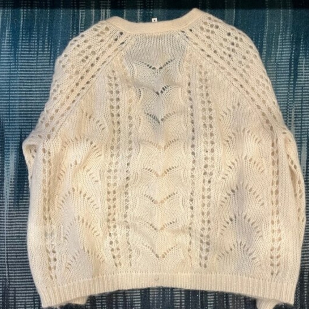 SÉZANE Dereck Fancy Knit Mohair Pointelle Cardigan Ivory Ecru S Like New RARE - Picture 4 of 12